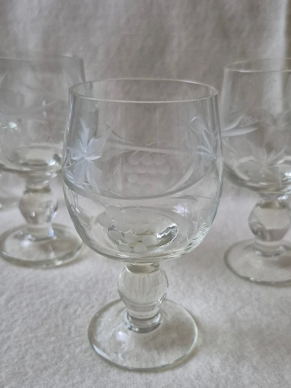 Vintage Etched Grape And Vine Brandy Stemmed Glasses - Clear (Set of 5)